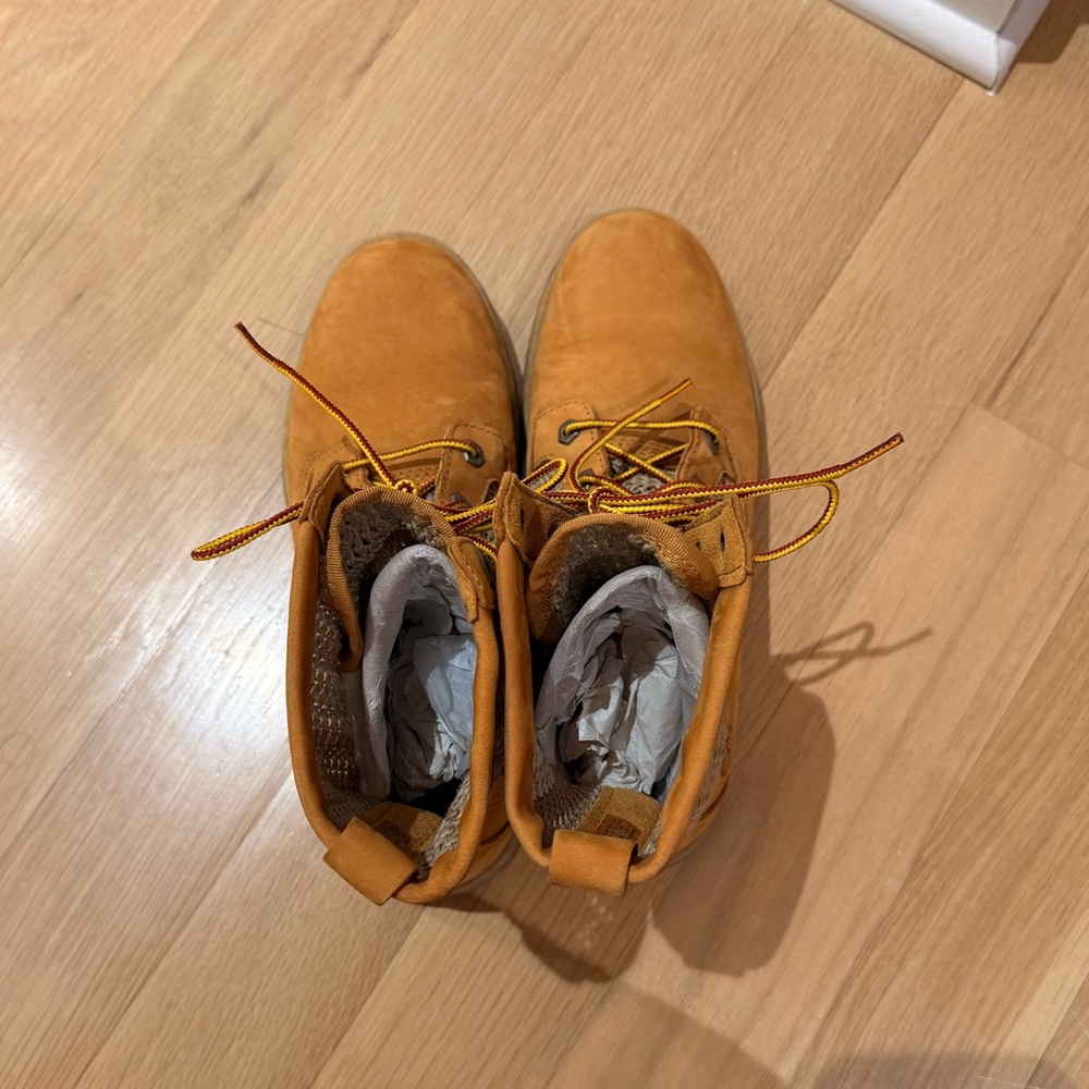 Timberland Women’s Lace-Up Boots Size 10 – Tan Leather & Knit Fabric - Picture 4 of 7